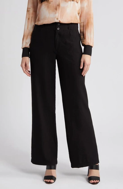 Dkny Crinkle High Waist Wide Leg Pants In Black