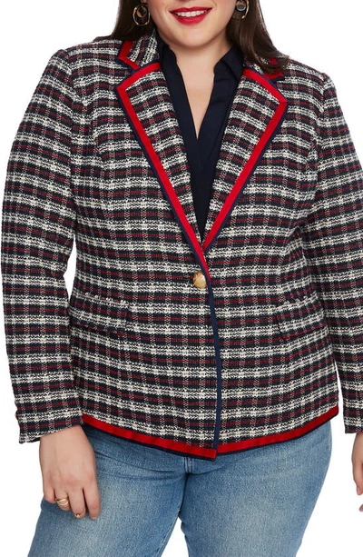 Court & Rowe Satin Trim Plaid Tweed Blazer In Blue Night