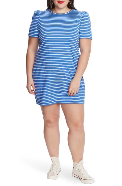 Court & Rowe Stripe Puff Sleeve Cotton Knit T-shirt Dress In Villa Azul