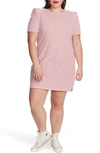 Court & Rowe Stripe Puff Sleeve Cotton Knit T-shirt Dress In Bright Rouge