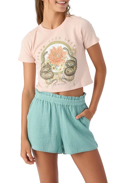 O'neill Kids' Grow Love Cotton Graphic Crop T-shirt In Rose Dust