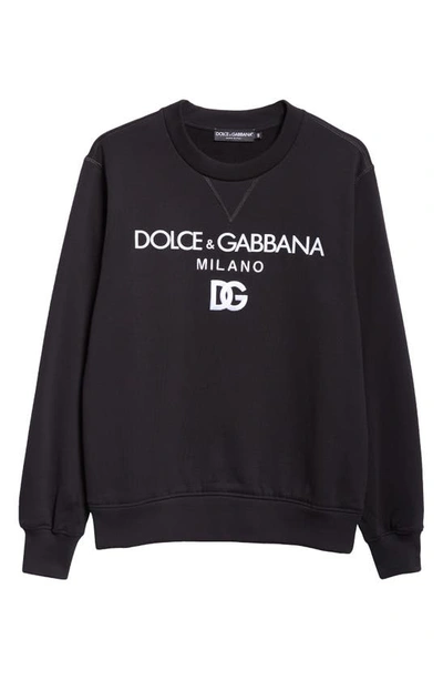 Dolce & Gabbana Embroidered Logo Cotton French Terry Graphic Sweatshirt In N0000 Nero
