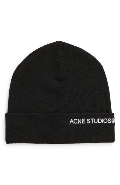 Acne Studios Embroidered Logo Wool Blend Beanie In Black
