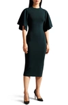 Ted Baker Lounia Fluted Sleeve Body-con Sweater Dress In Dark Green