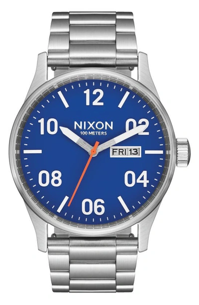 Nixon Sentry Bracelet Watch, 42mm In Silver / Cobalt