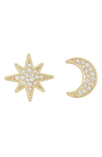 Covet Moon And Star Cz Pavé Stud Earrings In Gold