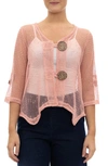 Nina Leonard Open Knit Bolero Cardigan In Blush