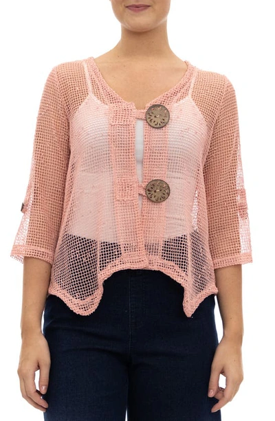 Nina Leonard Open Knit Bolero Cardigan In Blush