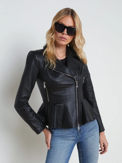 L Agence Lyric Leather Peplum Jacket In Black