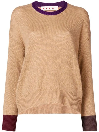 Marni Contrast-cuff Fitted Sweater In Brown