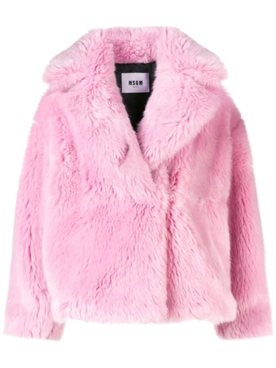 Msgm Cropped Faux-fur Jacket In Pink
