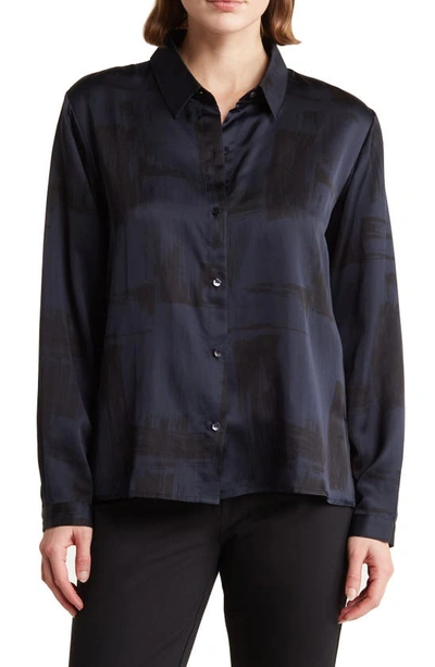 Eileen Fisher Classic Collar Easy Silk & Organic Cotton Button-up Shirt In Ink