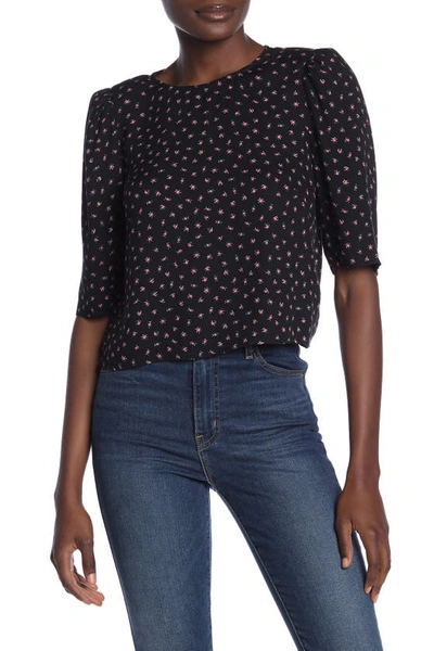 Afrm Puff Sleeve Floral Print Top In Noir Pink Blossom