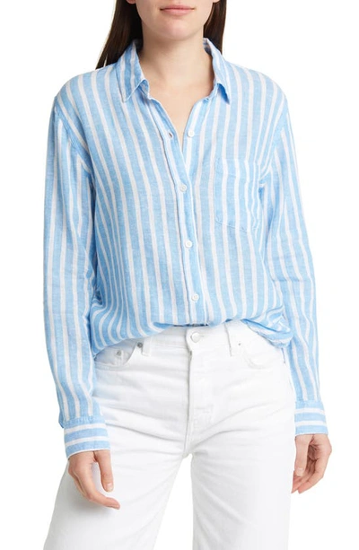 Rails Charli Stripe Linen Blend Shirt In Lake Stripe