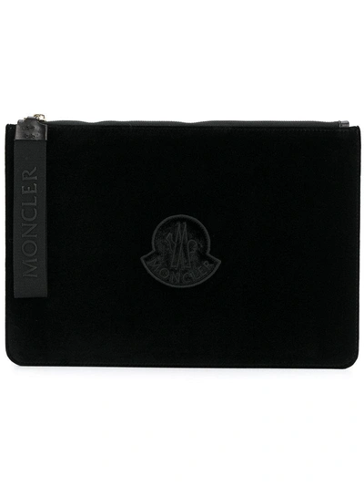 Moncler Embroidered Logo Clutch In Black