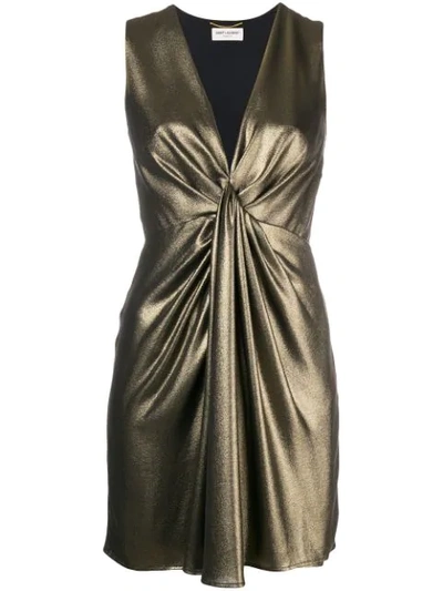 Saint Laurent Draped V-neck Dress In Metallic