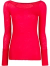 Humanoid Scoop Neck Long Sleeve Top - Red