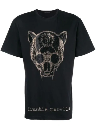 Frankie Morello Embellished Cat Graphic T-shirt - Black