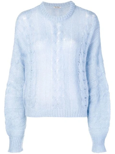 Miu Miu Cropped Knit Sweater In Blue