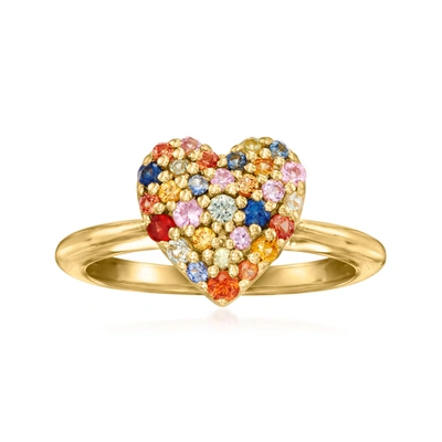 Ross-simons Multicolored Sapphire Heart Ring In 18kt Gold Over Sterling