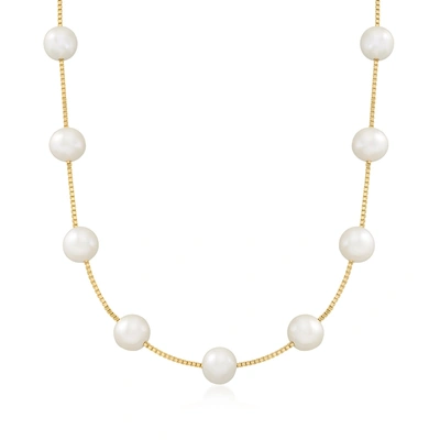 Ross-simons 8-8.5mm Cultured Pearl Station Necklace In 18kt Gold Over Sterling In Multi