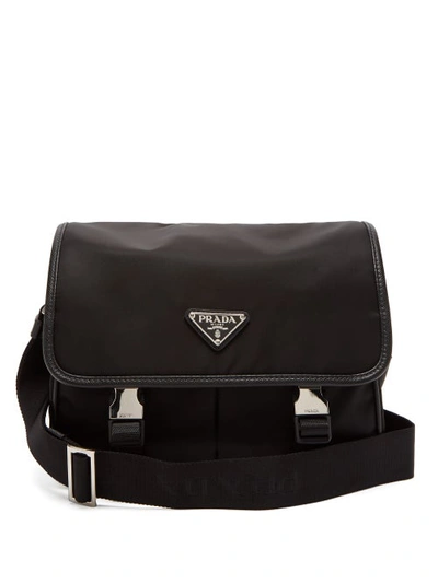 Prada Logo Nylon Messenger Bag In Black