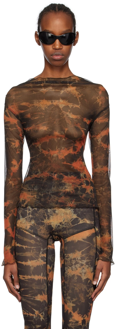 Knwls Printed Stretch-tulle Top In Acid Flame