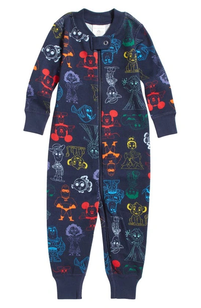 Hanna Andersson Babies' X Disney Kids' Mickey D100th Anniversary Organic Cotton Fitted One-piece Pajamas In Navy Blue