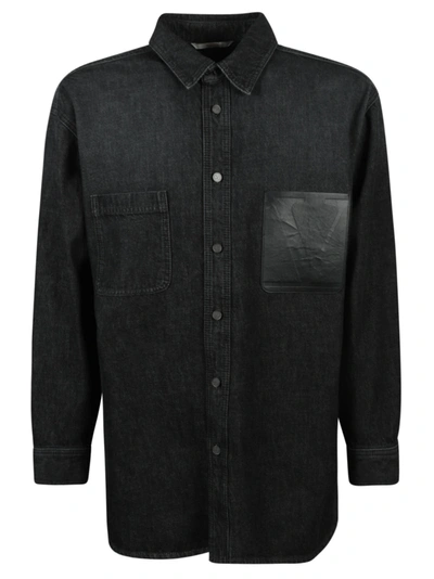 Valentino V-pocket Patched Denim Shirt In Black