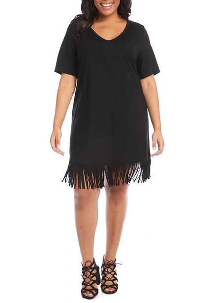 Karen Kane Fringe Trim V-neck Dress In Black