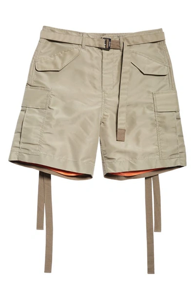 Sacai Tie Detail Nylon Cargo Shorts In Neutral