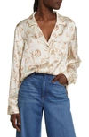 Treasure & Bond Satin Button-up Top In Ivory- Rust Cascade Blooms
