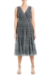 Max Studio V-neck Sleeveless Mesh Midi Dress In Black/ Cream Clover Disc