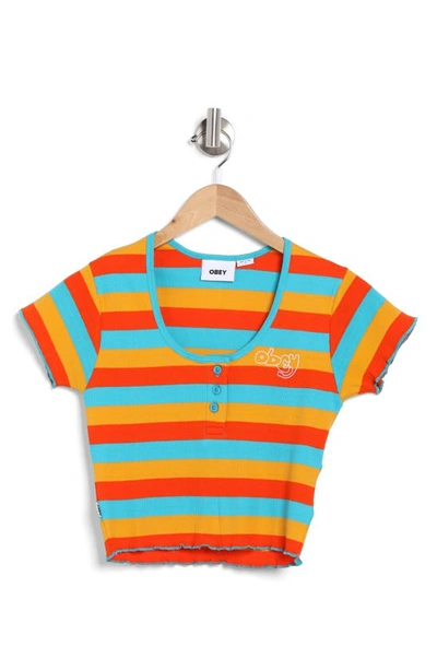 Obey Hanna Stripe Short Sleeve Baby Tee In Turquoise Sea Multi