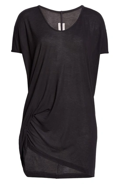 Rick Owens Hiked Asymmetric Drape Detail Jersey T-shirt In Black