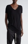 Rick Owens Hiked Asymmetric Drape Detail Jersey T-shirt In Black