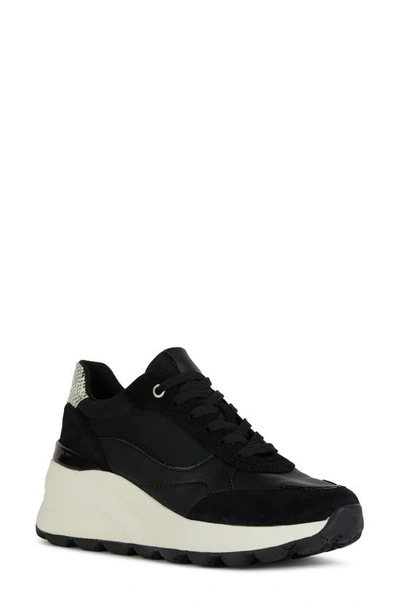 Geox Spherica Platform Wedge Sneaker In Black