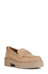 Geox Spherica Platform Penny Loafer In Beige