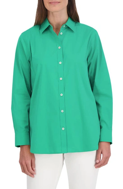 Foxcroft Oversize Cotton Blend Button-up Shirt In Kelly Green