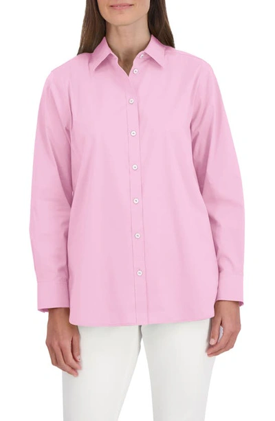 Foxcroft Oversize Cotton Blend Button-up Shirt In Bubblegum
