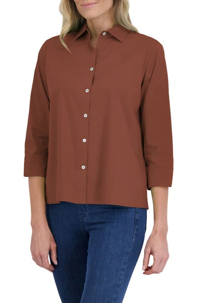 Foxcroft Sanda Cotton Blend Button-up Shirt In Macchiato