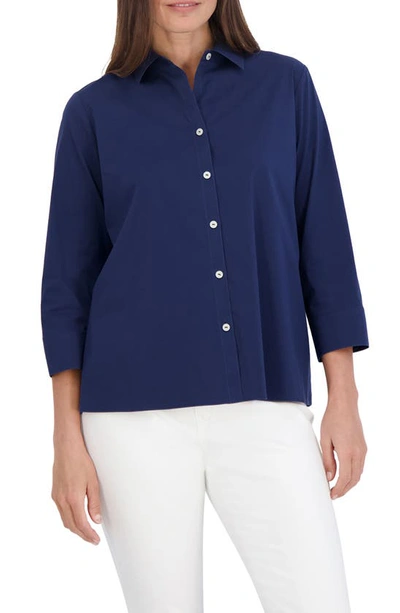 Foxcroft Sanda Cotton Blend Button-up Shirt In Navy