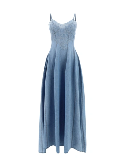 Ermanno Scervino Lace And Denim Dress In Bright Cobalt