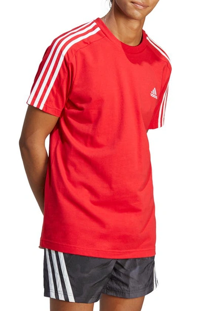 Adidas Originals Crewneck 3-stripes T-shirt In Better Scarlet/ White