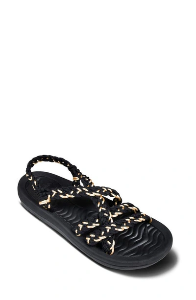 Aerosoft Braided Strap Sandal In Black-gold