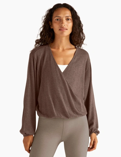 Beyond Yoga Wrapped Up Pullover In Brown