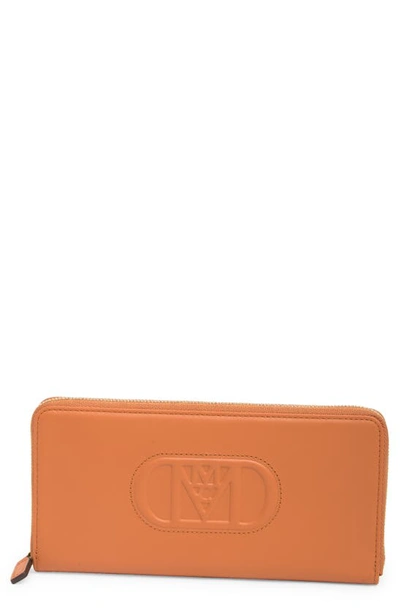 Mcm Mode Travia Leather Zip Around Wallet In Cognac