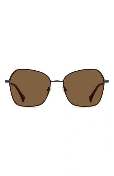 Raen Zhana 57mm Geometric Sunglasses In Satin Black / Groovy Brown-57