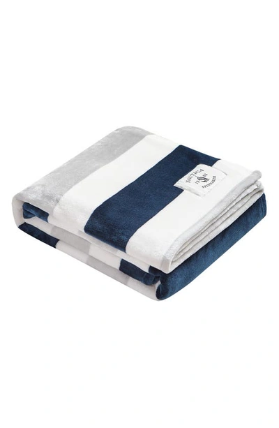 Nautica Awning Stripe Throw Blanket In Captains Blue / Grey