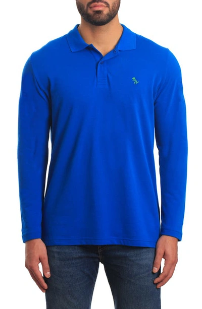 Jared Lang Long Sleeve Cotton Knit Polo In Blue